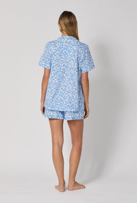 A lady wearing Something Blue Short Sleeve Classic Shorty Stretch Jersey Pj Set