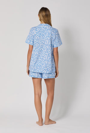 A lady wearing Something Blue Short Sleeve Classic Shorty Stretch Jersey Pj Set