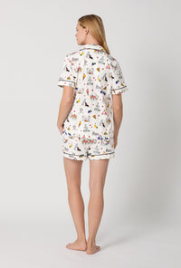 A lady wearing White Short Sleeve Classic Shorty Stretch Jersey Pj Set back view