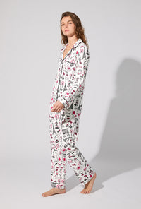 A lady wearing Bonjour Paris Long Sleeve Classic Stretch Jersey PJ Set