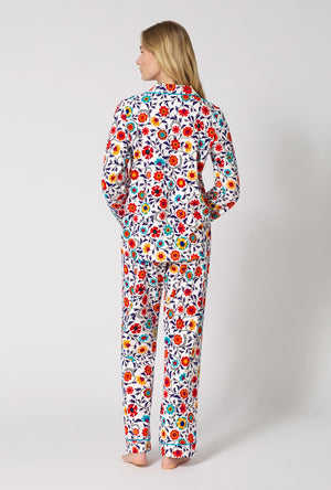 A Lady Wearing Ottoman Bloom Long Sleeve Classic Stretch Jersey Pj Set in a back view pose