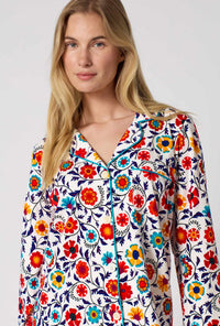 A Lady Wearing Ottoman Bloom Long Sleeve Classic Stretch Jersey Pj Set in a front close up view pose