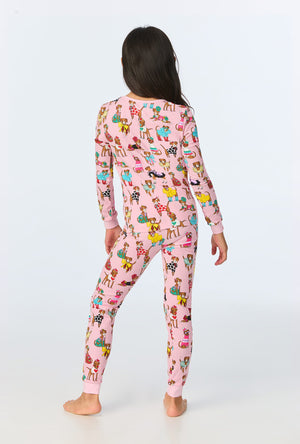 A girl wearing Newport Chic Boxers Long Sleeve Stretch Jersey Kids PJ Set