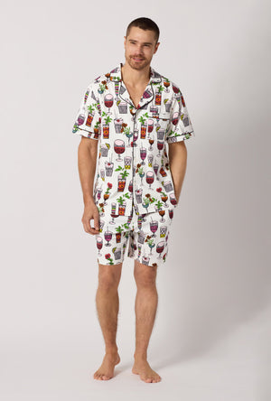 A man wearing White Men's Short Sleeve Classic Stretch Jersey Short Pj Set front view