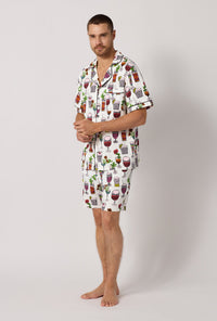 A man wearing White Men's Short Sleeve Classic Stretch Jersey Short Pj Set side view