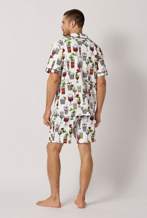 A man wearing White Men's Short Sleeve Classic Stretch Jersey Short Pj Set back view