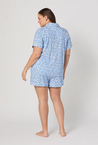 A lady wearing plus Something Blue Short Sleeve Classic Shorty Stretch Jersey Pj Set
