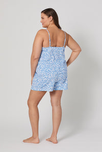 A lady wearing plus Something Blue Cami Shorty Stretch Jersey Pj Set