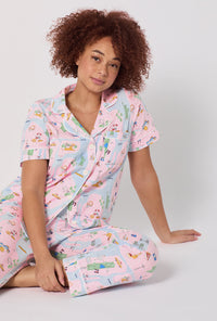 A lady wearing New York, New York Short Sleeve Classic Stretch Jersey Cropped Pj Set