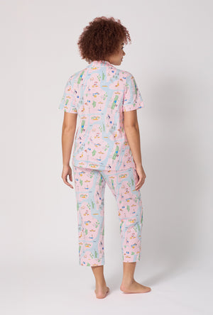 A lady wearing New York, New York Short Sleeve Classic Stretch Jersey Cropped Pj Set