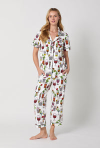 A lady wearing White Short Sleeve Classic Stretch Jersey Cropped Pj Set front view