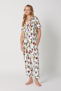 A lady wearing White Short Sleeve Classic Stretch Jersey Cropped Pj Set side view
