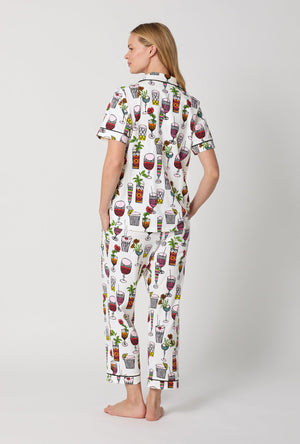 A lady wearing White Short Sleeve Classic Stretch Jersey Cropped Pj Set back view