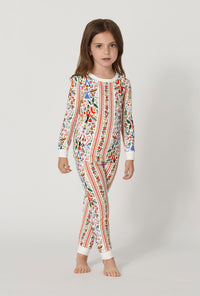 A Girl wearing Rifle Paper Co. x BedHead PJs Holly Jolly Nutcracker Long Sleeve Stretch Jersey Kids Pj Set
