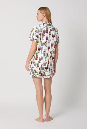 A lady wearing White Short Sleeve Classic Shorty Stretch Jersey Pj Set back view