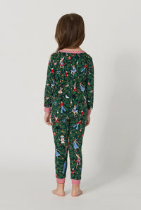 A Girl wearing Rifle Paper Co. x BedHead PJs Nutcracker Long Sleeve Stretch Jersey Kids Pj Set back view