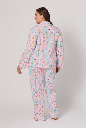 A lady wearing plus size New York, New York Long Sleeve Classic Stretch Jersey Pj Set