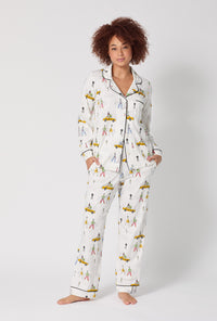 A lady wearing Fashion Week Long Sleeve Classic Stretch Jersey Pj Set