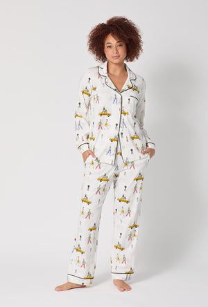 A lady wearing Fashion Week Long Sleeve Classic Stretch Jersey Pj Set