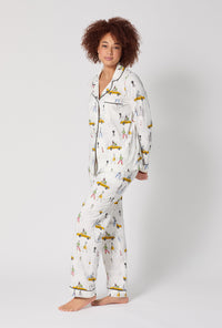 A lady wearing Fashion Week Long Sleeve Classic Stretch Jersey Pj Set