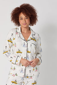 A lady wearing Fashion Week Long Sleeve Classic Stretch Jersey Pj Set