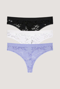 A Stretch Lace Thong Underwear 3 Pack-Black, White, Blue Skies