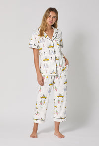 A lady wearing Fashion Week Short Sleeve Classic Stretch Jersey Cropped Pj Set
