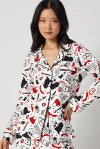 A lady wearing Devil Wears Prada Long Sleeve Classic Stretch Jersey Pj Set closer look