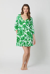 A lady wearing Green and White Stretch Jersey Sleep Dress front view