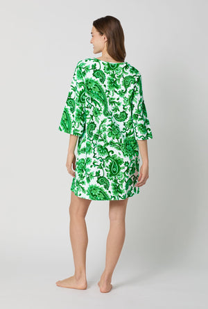 A lady wearing Green and White Stretch Jersey Sleep Dress back view