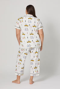 A lady wearing plus size Fashion Week Short Sleeve Classic Stretch Jersey Cropped Pj Set