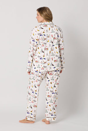 A lady wearing plus size White Long Sleeve Classic Stretch Jersey Pj Set back view