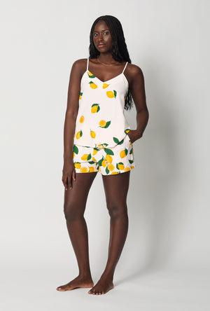 A lady wearing White Cami Shorty Stretch Jersey Pj Set front view