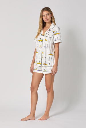 A lady wearing Fashion Week Short Sleeve Classic Shorty Stretch Jersey Pj Set