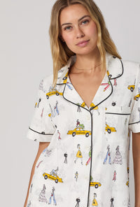 A lady wearing Fashion Week Short Sleeve Classic Shorty Stretch Jersey Pj Set