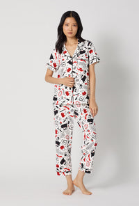 A lady wearing Devil Wears Prada Short Sleeve Classic Stretch Jersey Cropped Pj Set looking front