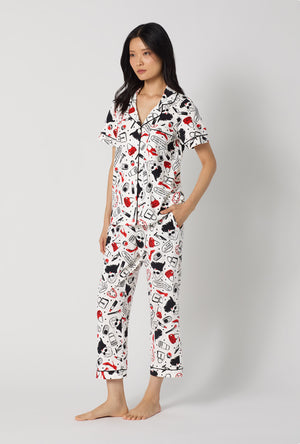 A lady wearing Devil Wears Prada Short Sleeve Classic Stretch Jersey Cropped Pj Set