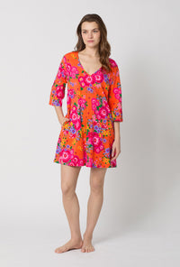 A lady wearing Orange Stretch Jersey Sleep Dress front view