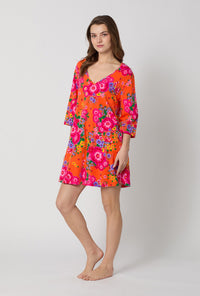 A lady wearing Orange Stretch Jersey Sleep Dress side view