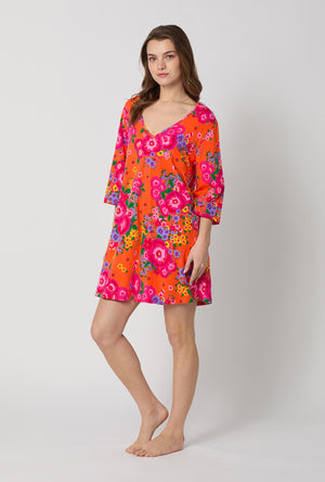 A lady wearing Orange Stretch Jersey Sleep Dress side view