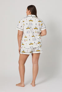 A lady wearing plus size Fashion Week Short Sleeve Classic Shorty Stretch Jersey Pj Set