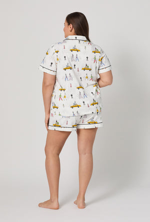 A lady wearing plus size Fashion Week Short Sleeve Classic Shorty Stretch Jersey Pj Set