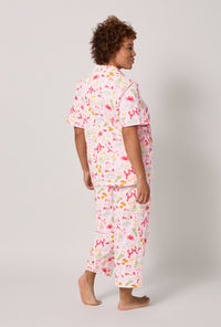 A lady wearing plus size French Quarter Short Sleeve Classic Stretch Jersey Cropped Pj Set