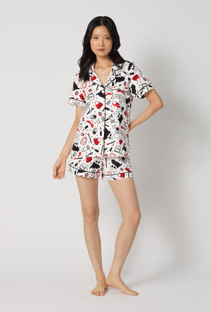 A lady wearing Devil Wears Prada Short Sleeve Classic Shorty Stretch Jersey Pj Set looking front