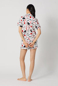 A lady wearing Devil Wears Prada Short Sleeve Classic Shorty Stretch Jersey Pj Set back view