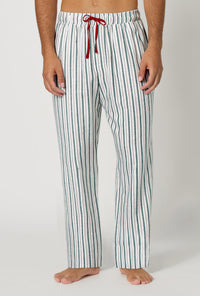 A man wearing Peppermint Stripe Men's Woven Portuguese Flannel Pj Pant