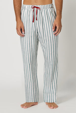 A man wearing Peppermint Stripe Men's Woven Portuguese Flannel Pj Pant