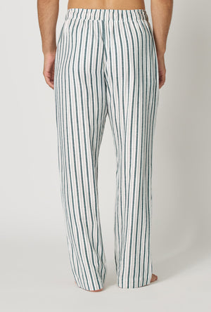 A man wearing Peppermint Stripe Men's Woven Portuguese Flannel Pj Pant back view
