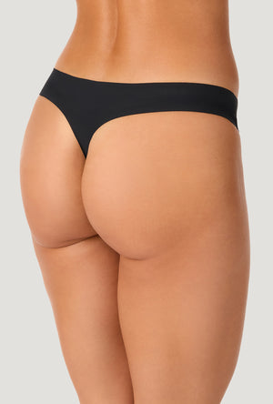 A lady wearing Black Free Cut Micro Thong Underwear back view