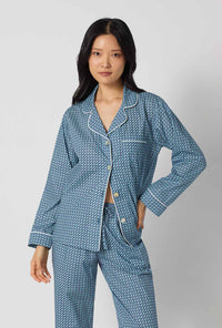 A lady wearing Sebastian Long Sleeve Classic Woven Tana Lawn® Pj Set Made With Liberty Fabrics